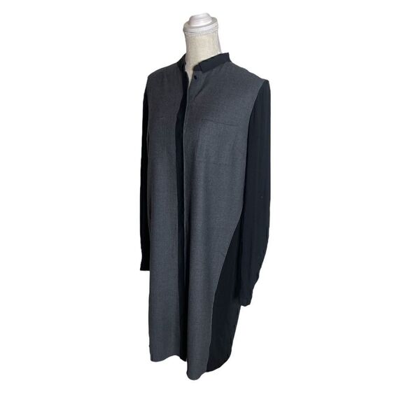 Elie Tahari Valerie Tab-Sleeve Wool Blend Block & Gray Colorblock Shirtdress M - Picture 10 of 16
